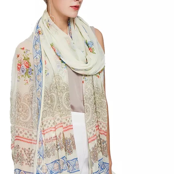 100% Silk XXL Boho / Bohemian Chiffon Scarf Wrap Pareo - Picture 5 of 7